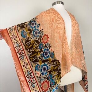 Kimono Women One Size Boho Artsy Velvet Burnout Romantic Floral Sheer